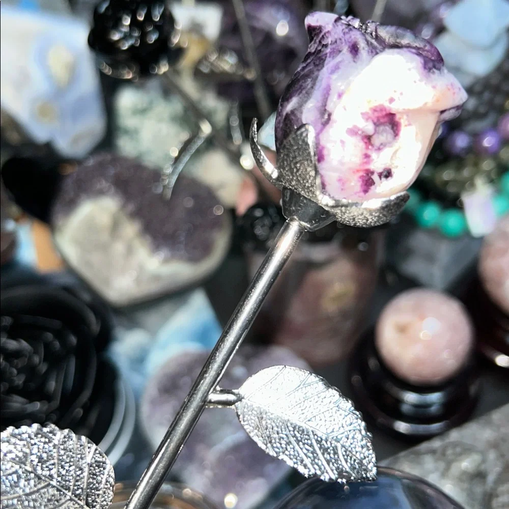 Fluorite root Rose Carvings w/Silver Stainless stem - Price for 1 🌹🌹 - Picture 4 of 11